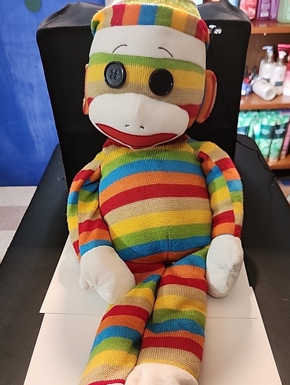 Ty Rainbow Stripe Giant Sock Monkey Plush - Red, Yellow, Green, Blue- 28 in.